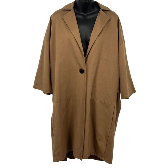Allison Izu Rachel Mocha Twill Ponte Jacket Medium Large Button Oversize New - Picture 1 of 7